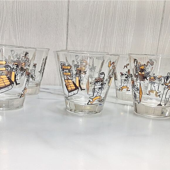 Mid Century modern Double drinking Glasses Set of 5 Pressroom Characters - Picture 4 of 13